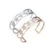 Rose Gold Rostfritt stål Pentagra Star Open Cuff Armband Bangle för Kvinnor Klar Färgrik Kristall Bangle 2019 Nya Smycken Gift Q0719