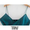 Traf女性のセクシーなファッションサイドボタン集まるブラウスヴィンテージクロスオーバーVネックシンストラップ女性シャツシックなトップス210415