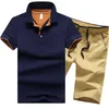 Man Polo Shirt Set 95% Cotton Summer White Grey Navy Black Male Quality Short Sleeve Knee Length Men Polo-shirts Shorts Suit 210722