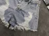 Nieuw ontwerp faux 2-delige denim jeans voor dames gescheurde gaten patchwork shorts met elastische taille plus maat SML