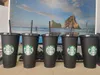 Starbucks Copos Frios 24oz / 710ml canecas Preto Plástico Tumbler Drinkware bebendo suco de leite reutilizável caneca de leite liso fundo de café de café plano com tampa Stojo Stojo