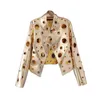 Or Rivet Anneau Femmes PU Évider En Cuir Street Trendsetters Automne Manteau Court Femme Vestes O Cou À Manches Longues Lâche 210416