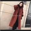 Wool Blends Outerwear & Coats Womens Clothing Apparel Drop Delivery 2021 Autum Winter Women Woolen Thicken Long Sleeve Medium-Long Turn-Down