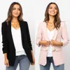 Blazer Frauen elegante 2 Farbe Oberbekleidung Tasche Büro lässige Mode Jacke X0721