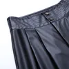 High street pantaloni neri donna autunno tinta unita gamba larga PU pelle sexy vita alta moda donna 210508