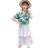 아이들의 옷 여자 꽃 티셔츠 + 짧은 복장 여름 큰 캐주얼 스타일 어린이 tracksuit 210527