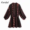 Foridol Paisley Print Black Winter Chiffon Dress Women Lantern Sleeve Button Up Vintage Party Short Dress Chic Ladies Dress 210415