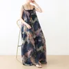 Johnature Women Summer Chiffon Jumpsuits Print Floral Vintage Sleeveless Plus Size Women Clothing Beach Style Jumpsuits 210521