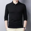 Hoge kwaliteit zijde en wol mannen lange mouw top casual warm polos shirts zwart shirt man poloshirt winter 2022 heren