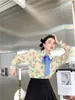 Mode Gul Plaid Skjortor För Kvinnor Långärmad Dam Floral Top Koreansk Blus Knapp Up Collared Tröja Kläder 210427