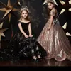 Luxury Girls Pageant Dresses Silver Bling Sequined Fluffy Off the Shoulder Ruched Flower Girl Dresses Ball Glows Party Dresses For234l