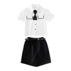 Mode enfant en bas âge fille vêtements ensemble chemisier blanc chemise et noir court enfants vêtements ensembles 2 pièces été Boutique enfants vêtements 210715