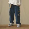 Pantalones de los hombres otoño japonés vintage lindo oso ornamentos colgantes de panadería hombres sueltos rectos ancho pierna pantalones casuales m-2xl