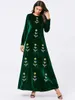 9142 confortable grande plante verte pour femme brodée à manches longues col rond robe arabe décontractée en velours doré