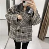 Za Combinaison Plaid Blazer Femmes À Manches Longues Vintage Blazers Lâches Manteau Femme Chic Rabat Poche Bureau Vêtements D'extérieur Top 210602