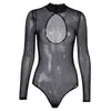 Sheestyle Black See Through Mesh Striped Gat Scoop Back Mock Neck Sexy Zomer Bodysuits Dames Mode Dames Rompertjes Lichamen Y0927