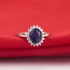 Bague de fiançailles en or blanc massif 14K AU585 15CT, forme ovale bleue, diamant fin, Excellent cadeau de noël pour fille 3483751