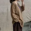 ジョニー教徒の女性ハキ夏のシャツラミービンテージブラウス長袖Vネック高品質女性の布カジュアルなシャツ210521