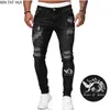 Jeans skinny masculino rasgado calça lápis azul motocicleta festa casual roupas de rua jeans homem roupas