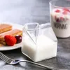 10 5x7x7cm Square Glass Milk Carton Cup Container Cream Bottle Mini Cartoon Drawing Water Wine Glasses302g