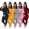 Women Two Piece Pants Outfit Casual Tracksuits Solid Color Long Sleeve Hooded Pullover With Zipper Pocket Trousers Set Ladies Fashion Leisure Suits