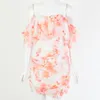 Foridol Branco Chiffon Ruffle Bodycon Party Dress Mulheres Sexy Off Off Boho Ruched Mini Vestido Floral Imprimir Vestido Vestidos 210415