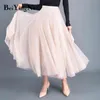 Adulto Tulle Saia Mulheres Malha Alta Cintura Vintage Luxo Coreano Casual Tutu Saias Elegant Long Jupe Femme Faldas 210506