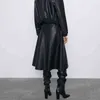 Neophil Vintage Women PU Faux Leather Midi Skirts Latex Jupe Longue Winter Fashion A-Line High Waist Black Belt Long Skirt S9730 211120