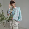 Vår och höst Långärmad Polo Blus Kvinnors Lösa Kinesisk Stil Splicing Retro Tryckt Skjorta Plus SolorT SHIRTS 210615