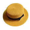 Strandhoed Plain Bowknot Straw Hoeden Pure Kleur Zonnebrandcreen Cap Zomer Sunhat Travel Outdoor Caps Britse Stijl WMQ1330