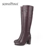 SOPHITINA bottes solides spéciales de haute qualité en peau de mouton haut talon carré bout rond mode chaussures à glissière bottes pour femmes PC213 210513