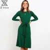 Mulheres vestido bandagem longa vestidos de malha manga tricô plus size preto vinho tinto verde vintage 210524