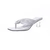 Sommar Kvinnor Square Toe Tofflor Flip Flop Ladies Fashion High Heels Sandaler PU Läder Kvinnors Casual Shoe Female Footwear