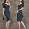 Ldyrwqy zomer Koreaanse versie van de dames temperament hellende kraag schouder Vlecces slanke body wrap hip split jurk 210416