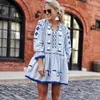 INSPIRED blue Embroidered Ukraine autumn women dress long sleeve fringes trim dress hippie mini ethnic dress vestidos 210412