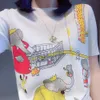 Fashion Design Women Short Sleeve Vintage Knitting Top Spring Summer Cartoon Elephant Print High Quality T-Shirt 210429