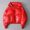 2022 冬の光沢のあるダウンパーカー女性の革防水コート刺繍ジャケット大サイズ緩い暖かい厚いパーカー女性ジャケット