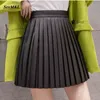 Casual Summer Women Mini Skirt High Waist Black Pleated s Korean Y2K Fashion School PU Streetwear Short 210621