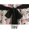 女性のシックなファッションベルト花柄プリントフリルのミニドレスビンテージ半袖バックジッパーの女性ドレスMujer 210507
