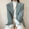 Lucyever Fall婦人のブレザーコーデュロイノッチロングブレザー女性韓国のシックなスタイルの緑のフルスリーブの服女性211019