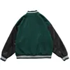 Aolamegs Furry Bone Letter Patch Color Block Patchwork 3 couleurs en option Harajuku College Style Bomber Jacket Hommes Baseball Manteaux 211110