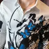 Mäns Casual Shirts Butterfly Print Men Fashion Långärmad Slim Fit Camisas Hombre Floral Dress Streetwear Nattklubb Blus