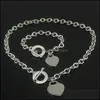 Pendants JewelryChristmas Gift 925 Sier Love Collier Bracelet Ensemble de mariage Jewelry Heart Pendant Colliers Bangle Set 2 en 1 Dr