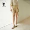 Fansilanenオフィスの女性ワイドレッグショーツ女性夏ストレートハイウエストグリーンカーキカジュアルパンツ服210607