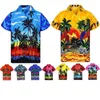 Bleu palmier imprimé plage porter chemise hommes été à manches courtes hommes chemise hawaïenne décontracté bouton vers le bas Camisa Hawaiana 3XL 210522