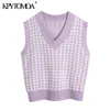 Kvinnor Fashion Oversized Houndstooth Stickade Vest Tröjor Ärmlös Sida Vents Kvinnliga Waistcoat Chic Toppar 210420