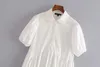HXJJP - robe t-shirt à manches courtes à manches courtes HXJJP Blanc Violet Cotton Summer ES Lanterne manche à genoux 210607