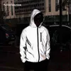 Plus storlek 4xl män våren höst full reflekterande windbreaker vattentät jacka manlig high street hip hop lös hooded coats 211110