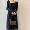 Robe tricotée Mode coréenne à manches longues en dentelle élégante robe pull femmes printemps mince kawaii robe vintage femme 210521