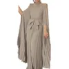 Muslim Arabic Dubai Kaftan Chiffon Pleats Formal Evening Dresses Pearls Beaded High Neck Elegant A Line Prom Party Gowns Bow Moroccan Caftan Floor Length